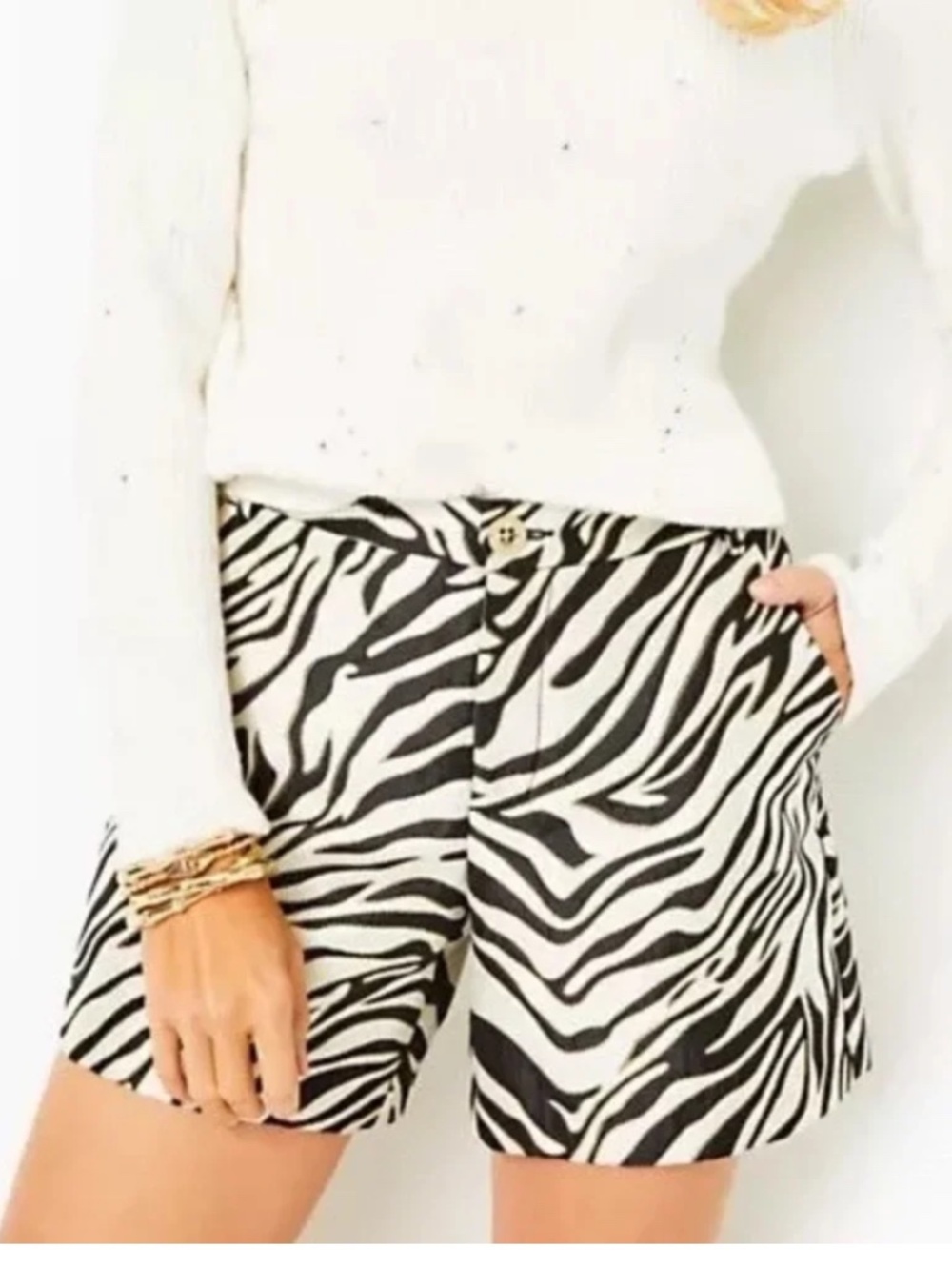 Lilly Pulitzer 5" Gretchen High Rise Shorts Black Zebra Jacquard 00 Animal Print